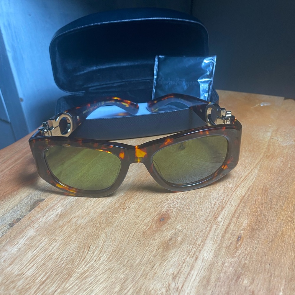 Salvatore Ferragamo Brown and Green Sunglasses Modern Design